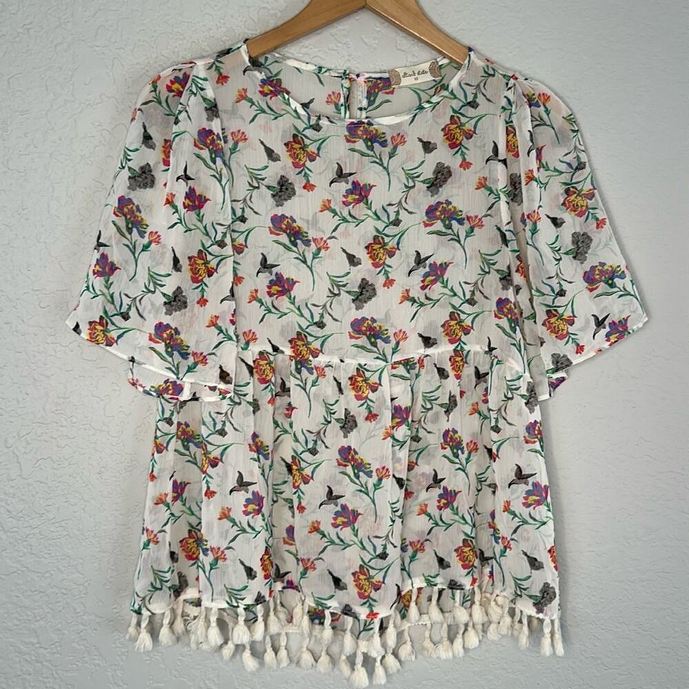 Altar’d State Sheer Babydoll Top Hummingbird Floral Coquette Bird Garden Fairy